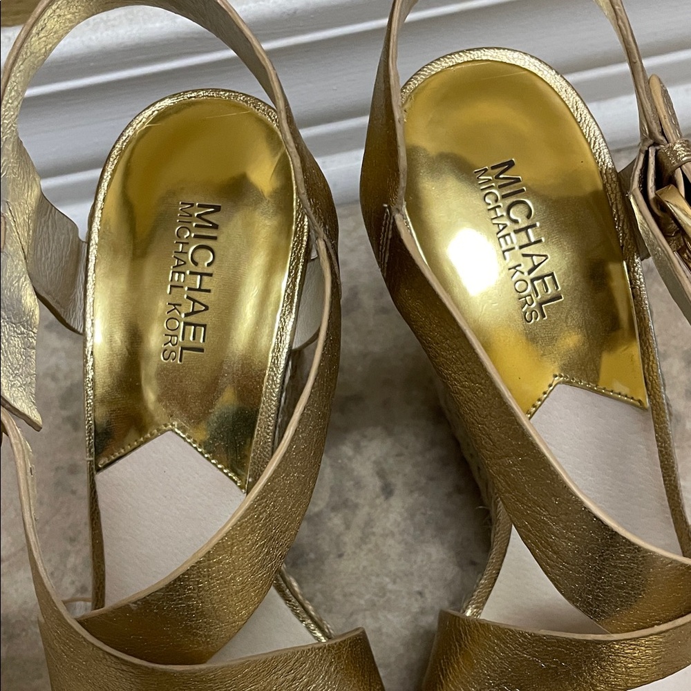 Gold MICHAEL KORS Giovanna Wedge Sandals - Metallic Leather - 40S3GVHA1M - Picture 6 of 6